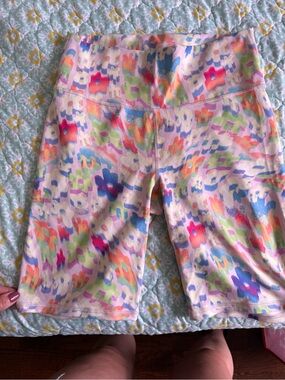 Fabletics Womens Multicolor Floral Print Bike Shorts - Pink Blue Green Orange